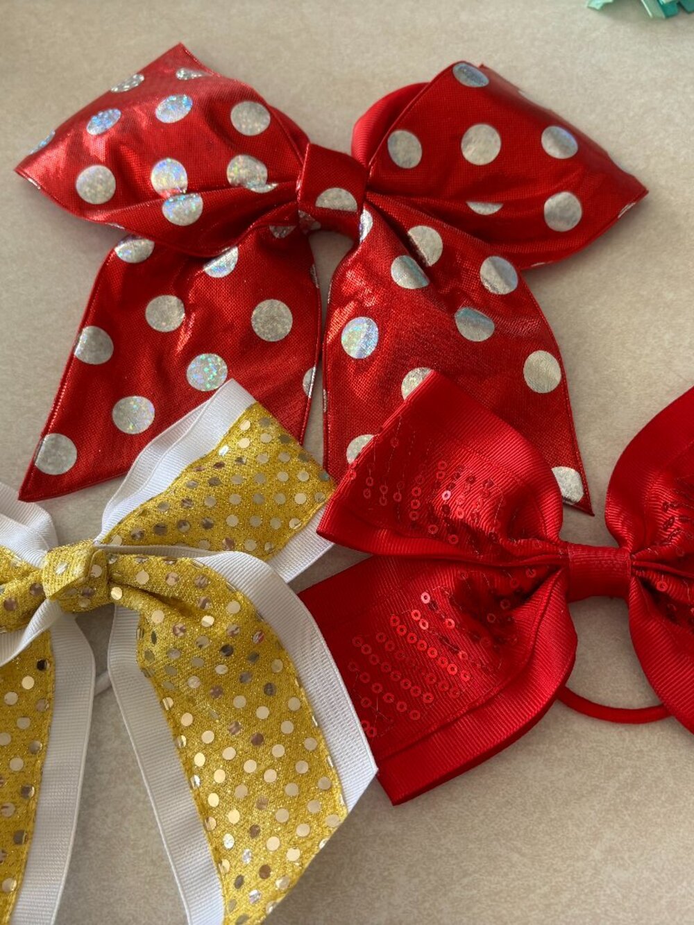 Gold Sequin and White Trim Cheer Bow – Hair Accessory